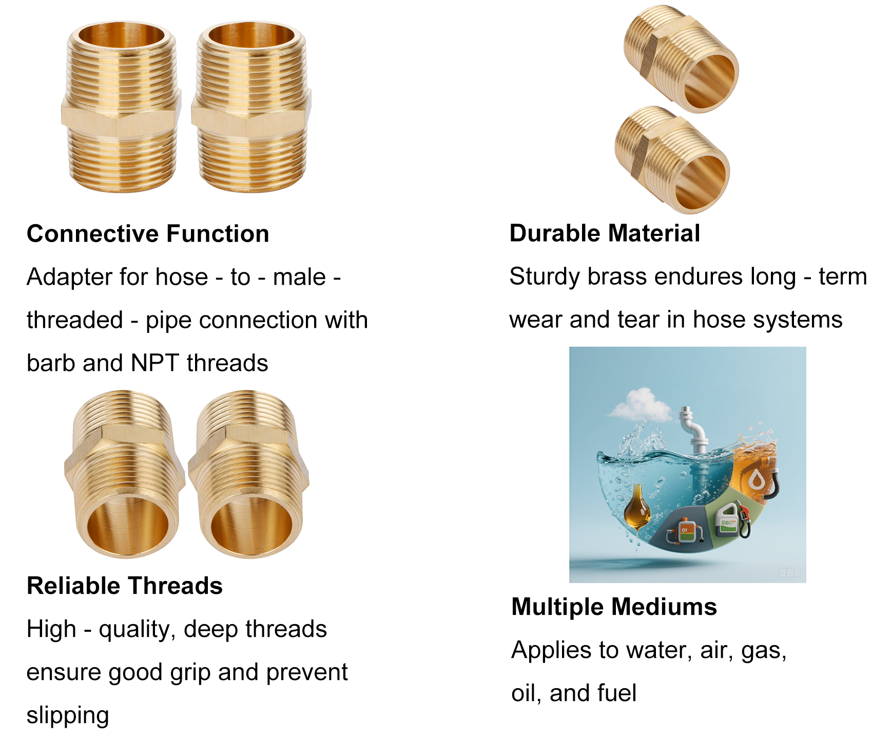 2 Raccords En Laiton 1" G Femelle × 1" NPT Mâle - Adaptateur Tuyau Plomberie, Douche, Robinet | Avec Joints Et Ruban PTFE